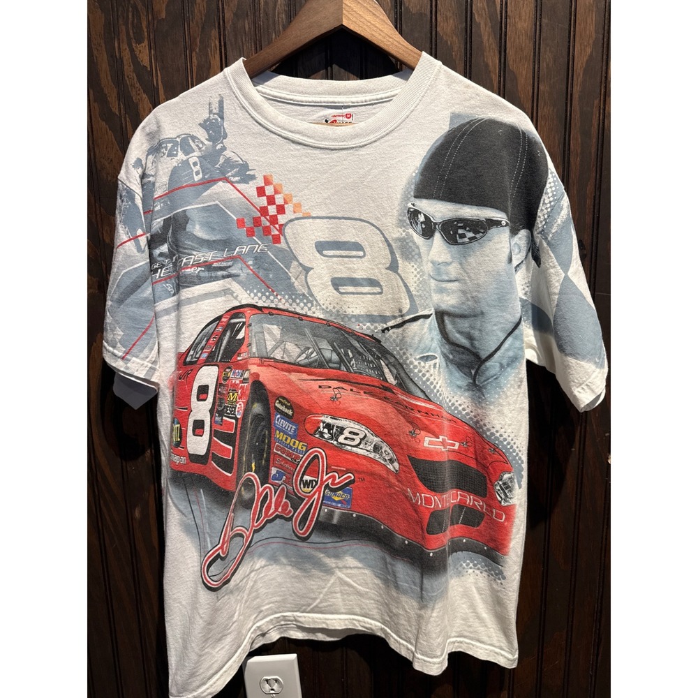 Vintage Dale Earnhardt Jr 8 NASCAR All Over Print T-Shirt White XL Action 2000s